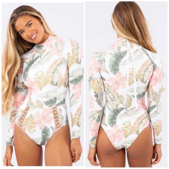 Rip Curl Tropic Coast Cheeky Long Sleeve One Piece Surf Swimsuit Rashguard M NWT - Picture 1 of 10